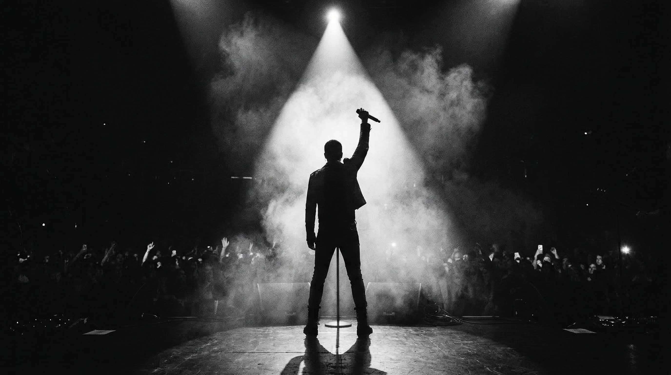 Performer on stage under spotlight